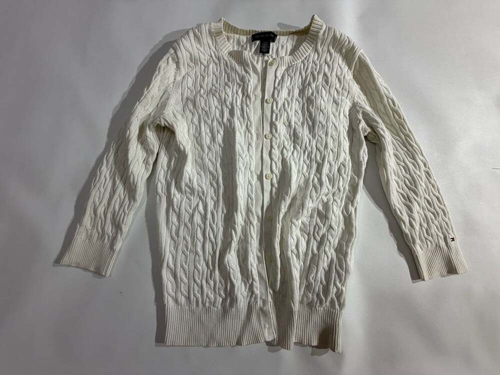 Tommy Hilfiger White Cable Knit Button Down Cardigan Sweater Womens S